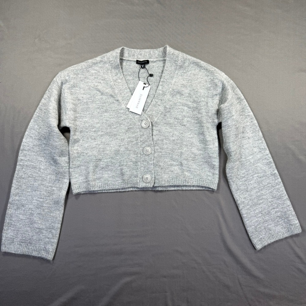 Dynamite‎ Knitwear Women XS Gray Cropped Cardigan V-Neck Button Front Sweater